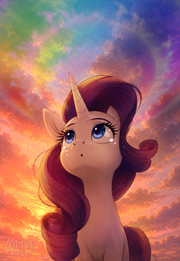 blue_eyes cloud curly_hair detailed_background female feral front_view hair horn outside purple_hair sky solo white_body lennonblack friendship_is_magic hasbro my_little_pony mythology rarity_(mlp) equid equine mammal mythological_creature mythological_equine unicorn absurd_res hi_res