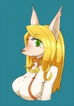 anthro blonde_hair blush breasts clothed clothing female green_eyes hair long_hair simple_background solo digitalkaiju cyberconnect2 little_tail_bronx solatorobo merveille_million canid canine caninu canis collie domestic_dog herding_dog mammal pastoral_dog sheepdog 2013 bust_portrait portrait