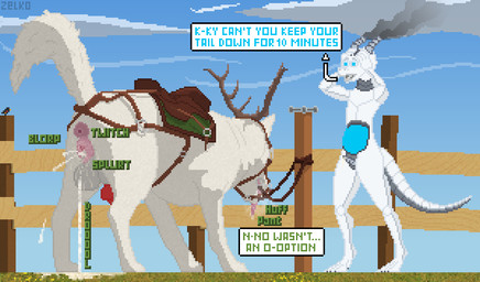 after_rape after_sex after_vaginal animal_genitalia animal_penis animal_vulva anthro antlers anus backsack balls bodily_fluids bound breath bridle canine_genitalia canine_penis canine_vulva cum cum_from_vagina cum_in_vagina cum_inside cum_on_ground dialogue drooling duo erection exhaust exhaust_pipe feral genital_fluids genitals herm herm/male horn intersex intersex/male knot knotted_penis leaking_cum machine male onomatopoeia panting penis penis_tip raised_tail saddle saliva smoke smoke_from_horns sound_effects speech_bubble steamy_breath tail text tied_to_pole tied_to_post vulva conditional_dnp zelkothezeeb blu_(bluthederg) ky-li canid canine canis domestic_dog kobold mammal nordic_sled_dog robot samoyed scalie spitz digital_media_(artwork) english_text hi_res pixel_(artwork)
