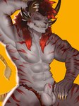 animal_genitalia anthro balls eyes_closed fur genitals hair horn male muscular muscular_male nude red_hair sheath solo tail tail_tuft tuft mrjairorate guild_wars vay_bloodmane charr felid mammal absurd_res hi_res