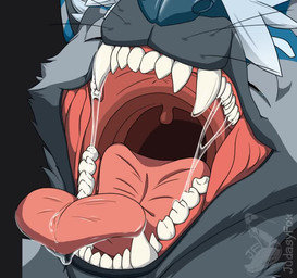 anthro bodily_fluids fangs fur grey_body grey_fur looking_at_viewer male mouth_shot open_mouth saliva saliva_on_tongue saliva_string solo teeth throat tongue tongue_out uvula judasyfox mythology canid canine mammal mythological_canine mythological_creature werecanid werecanine werecreature werewolf animated no_sound short_playtime webm