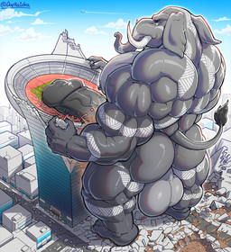 5_fingers 5_toes abs anthro arm_tattoo back_tattoo balls biceps big_muscles biped building building_destruction building_penetrated building_sex city city_background city_crushing city_destruction cityscape crush destruction erection extreme_size_difference feet fingers footprint genitals grey_body house huge_muscles humanoid_feet humanoid_genitalia humanoid_hands humanoid_penis hyper hyper_muscles leg_tattoo macro macro_anthro macro_male male muscular muscular_anthro muscular_male nude outside pecs penetration penile penis plantigrade proboscis_(anatomy) rampage size_difference sky smile solo stadium stomping tail tattoo toes tusks vein veiny_penis darkai eidos_(pyronite) elephant elephantid mammal proboscidean hi_res
