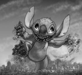 4_fingers 4_toes ambiguous_gender anthro building chest_tuft city claws damaged_building feet finger_claws fingers fur head_tuft holding_building macro notched_ear open_mouth open_smile pawpads skyscraper smile solo stomping toe_claws toes tuft tyrnn disney lilo_and_stitch stitch_(lilo_and_stitch) alien experiment_(lilo_and_stitch) 2025 english_description greyscale hi_res monochrome male_(lore)