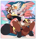 anthro anthro_on_anthro anthro_penetrated anthro_penetrating anthro_penetrating_anthro back_wings beach black_body black_fur breasts brown_body brown_fur brown_pawpads butt cheek_spots cheek_tuft duo erection facial_tuft feathered_wings feathers female female_penetrated fur genitals grey_body grey_feathers half-closed_eyes humanoid_genitalia humanoid_penis humanoid_pussy male male/female male_penetrating male_penetrating_female markings narrowed_eyes nude open_mouth open_smile outdoor_nudity outside_sex pawpads paws penetration penile penile_penetration penis penis_in_pussy pink_body pink_feathers pussy sex smile smirk smug smug_face smug_grin striped_markings striped_tail stripes tail tail_markings tan_body tan_fur tuft vaginal vaginal_penetration wings yellow_body yellow_feathers sparkibarki mythology avian bird canid canine gryphon mammal mythological_avian mythological_creature parakeet parrot raccoon_dog tanuki true_parrot hi_res