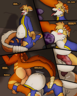 2_penises anthro backsack balls belly big_balls big_belly blush bodily_fluids close-up clothed clothing crossgender cum cum_inflation cum_inside dark duo erection fellatio female female_penetrated fur gender_transformation genital_close-up genital_fluids genitals genitals_shrinking growth hair inflation male male/female male/male male_penetrated male_penetrating male_penetrating_female male_penetrating_male moan mtf_transformation multi_genitalia multi_penis navel nude open_mouth oral penetration penile penis penis_close-up penis_in_mouth penis_shrinking rattle_(anatomy) sex simple_background smile species_transformation tears tears_of_pleasure text tongue torn_clothing transformation vault_suit vowelless vowelless_vocalization vulva vulva_close-up firestrot fallout microsoft sebastian_clank canid canine fox mammal night_stalker_(fallout) absurd_res digital_media_(artwork) hi_res shaded