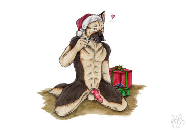 animal_genitalia animal_penis anthro balls brown_body brown_fur canine_genitalia canine_penis christmas_clothing christmas_headwear clothing erection front_view fur genitals gift hat headgear headwear heart_symbol holidays kneeling knot logo looking_at_viewer male mostly_nude orange_eyes penis red_penis santa_hat simple_background solo tan_balls white_background white_body white_fur kola_(artist) christmas canid canine canis domestic_dog german_shepherd herding_dog mammal pastoral_dog 2019 artist_logo dated