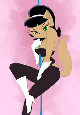 anthro black_hair boots breasts clothed clothing dancing female footwear fur green_eyes hair high_heeled_boots high_heels looking_at_viewer pole pole_dancing pose shoes smile solo stripper_pole tan_body tan_fur saransaran nickelodeon t.u.f.f._puppy kitty_katswell domestic_cat felid feline felis mammal 2022 pinup portrait three-quarter_portrait
