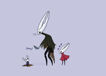 2_horns ambiguous_gender anthro biped black_body black_eyes blue_cloak blue_clothing breath buried cloak clothing compost confusion dialogue dirt empty_eyes eye_contact facial_scar grey_background grey_cloak grey_clothing group horn looking_at_another looking_down looking_down_at_another looking_up_at_another mouthless prosthetic prosthetic_arm prosthetic_limb question_mark red_cloak red_clothing scar simple_background size_difference talking_to_another text trio white_body white_horn atwotonedbird hollow_knight_(franchise) team_cherry hollow_knight_(character) hornet_(hollow_knight) the_knight_(hollow_knight) arachnid arthropod spider vessel_(species) 2026 artist_name digital_drawing_(artwork) digital_media_(artwork) english_text watermark female_(lore) half_sister_(lore) sibling_(lore)