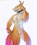 ambiguous_gender ambiguous_slit collar dancing male nude simple_background solo spiked_collar spikes standing white_background ket-dawnatsunset alligator alligatorid crocodile crocodilian reptile scalie hi_res