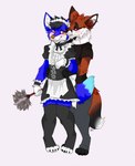 anthro blush canid canine clothed clothing countershading crossdressing duo ear_piercing fox girly grabbing_hips hi_res love maid_collar maid_uniform male male/male mammal piercing smiling_at_each_other soureggnog uniform warrenfox