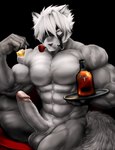 abs alcohol anthro balls beverage biceps big_penis erection flower genitals humanoid_genitalia humanoid_penis male muscular pecs penis plant rose_(flower) solo dynafurryart mihoyo zenless_zone_zero von_lycaon canid canine canis mammal wolf 2022 absurd_res hi_res