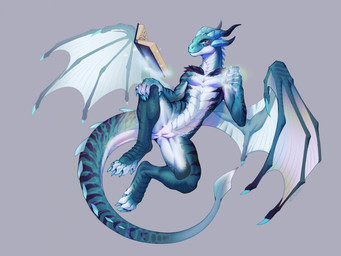 animal_genitalia anthro anus belly blue_body blue_eyes blue_scales book claws digitigrade eye_markings female genital_slit genitals horn magic magic_user markings membrane_(anatomy) membranous_wings monotone_background neck_spikes scales simple_background solo spade_tail spellbook spiked_tail spikes spikes_(anatomy) spread_legs spread_wings spreading stripes tail teal_body teal_scales vulva white_belly white_body white_scales wings necroizu blizzard_entertainment european_mythology mythology warcraft lunagosa dracthyr dragon mythological_creature mythological_scalie scalie western_dragon hi_res