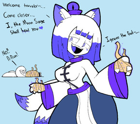 2_tails anthro bandaged_hand blue_background blue_eyes blue_hair blush blush_lines breasts clothed clothing dialogue duo fangs female fur hair heart_symbol keikogi looking_at_viewer martial_arts_uniform medium_breasts multi_tail multicolored_hair open_mouth ponytail ponytail_ears restrained scroll simple_background smile sportswear tail teeth text thick_thighs white_body white_fur white_hair wide_hips usagibun1 ayumi_(usagibun1) tuqiu_(usagibun1) canid canine fox lagomorph leporid mammal rabbit 2025 digital_media_(artwork) english_text hi_res