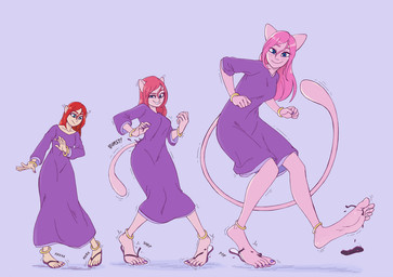 anklet big_feet blue_eyes body_size_growth bracelet breasts clothing dress ear_expansion expansion feet female foot_expansion footwear growth hair human_to_humanoid jewelry long_feet looking_at_viewer pink_body pink_hair purple_clothing purple_dress red_hair sandals shoe_burst shoes simple_background size_transformation smile solo sound_effects species_transformation standing tail tail_growth torn_clothing torn_footwear torn_shoes transformation transformation_sequence homerrier nintendo pokemon felid generation_1_pokemon human humanoid legendary_pokemon mammal mew_(pokemon) pokemon_(species) 2019 digital_media_(artwork) hi_res sequence