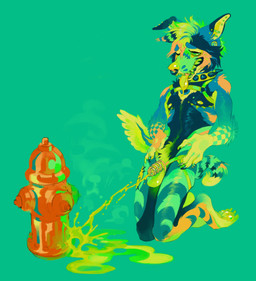 anthro balls blue_body blue_fur bodily_fluids cage collar colored_nails facial_piercing fire_hydrant fur genital_fluids genitals hair harness harness_only head_tuft humanoid_genitalia humanoid_penis kneeling male mastectomy_scar multicolored_body multicolored_fur nails nipples nose_piercing nose_ring peeing penis piercing pubes ring_piercing saliva scar solo sparklefur steam tongue tongue_out tuft urine urine_on_ground wings yellow_body yellow_skin chemicallyroadkill cbt_roadkill canid canine canis domestic_dog mammal absurd_res digital_drawing_(artwork) digital_media_(artwork) hi_res trans_(lore) trans_man_(lore)