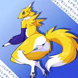 anthro anus armwear armwear_only black_anus black_nose black_pawpads black_sclera black_vulva blue_eyes bridal_gauntlets bridal_gauntlets_only butt clothing dipstick_ears dipstick_tail ear_markings female fur genitals grey_anus grey_vulva leg_markings looking_at_viewer looking_back markings mostly_nude multicolored_ears nude nude_anthro nude_female pawpads socks_(marking) solo tail tail_markings text vulva white_body white_ear_tips white_fur white_tail_tip yellow_body yellow_ears yellow_fur yellow_tail inget bandai_namco digimon canid digimon_(species) mammal renamon 1:1 2025 digital_drawing_(artwork) digital_media_(artwork) english_description hi_res japanese_text translated