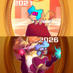 anthro breasts clothing duo female fur human_on_anthro interspecies male male/female red_arms red_clothing red_eyes red_shirt red_topwear shirt tongue tongue_out topwear yellow_body yellow_fur conditional_dnp kackuna87 nintendo pokemon delphox fennekin generation_6_pokemon human mammal pokemon_(species) 1:1 hi_res