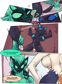 after_sex anthro areola black_body black_fur black_nose blue_areola blue_body blue_fur blue_inner_ear blue_nipples blue_sclera bodily_fluids breasts butt buttplug buttplug_tail cheek_tuft closed_smile cum cum_in_vagina cum_inside dialogue directional_arrow empty_eyes facial_tuft fake_tail female fur fur_tuft genital_fluids genitals green_body green_eyes green_fur green_speech_bubble group lying male mouth_closed multicolored_body multicolored_fur nipples nude nude_anthro nude_female on_back orange_body orange_fur plug_(sex_toy) question_mark sex_toy smile spiral spiral_eyes talking_to_another tan_speech_bubble text trio tuft vulva white_body white_fur sirkerner epic_games fortnite mythology cerberus_(fortnite) meow_skulls pack_leader_highwire calico_cat canid canid_demon canine canis demon domestic_cat felid feline felis hellhound mammal mythological_canine mythological_creature wolf absurd_res comic english_text hi_res