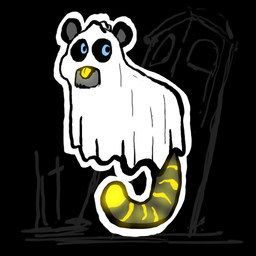 ambiguous_form ambiguous_gender blue_eyes fur ghost_costume grey_body grey_ears grey_fur grey_tail looking_aside markings solo striped_markings striped_tail stripes tail tail_markings tongue tongue_out toony yellow_tail yellow_tongue hufnaar felid mammal pantherine tiger 1:1