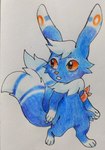 2_tails anthro armband biped blue_body blue_fur eyebrows fur hair male multi_tail open_mouth paws simple_background solo standing tail white_body white_fur flavia-elric nintendo pokemon generation_6_pokemon meowstic pokemon_(species) 2022 colored_pencil_(artwork) pen_(artwork) traditional_media_(artwork)