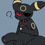 anthro balls biped black_body black_eyes black_fur eye_patch eyewear fur genitals half-erect looking_at_viewer male penis question_mark red_sclera solo silly_imp nintendo pokemon eeveelution generation_2_pokemon pokemon_(species) umbreon 1:1