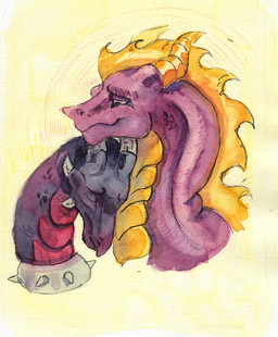 black_body choker duo female feral horn jewelry male male/female necklace pink_body pink_scales purple_body scales yellow_body yellow_horn yellow_scales jupizoro activision mythology spyro_the_dragon cynder spyro dragon mythological_creature mythological_scalie scalie hi_res painting_(artwork) traditional_media_(artwork) traditional_painting_(artwork) traditional_watercolor_(artwork) watercolor_(artwork)