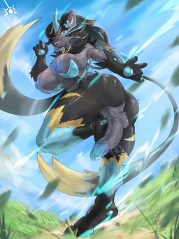 big_breasts breasts genitals gynomorph herm intersex looking_at_viewer nipples nude penis pokemorph presenting solo vulva olwnout nintendo pokemon pokemon_legends_z-a aurora_(nbanoob) felid feline generation_9_pokemon humanoid legendary_pokemon mammal mega_evolution mega_zeraora pokemon_(species) 3:4 digital_media_(artwork)