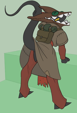 ambiguous_gender anthro backpack butt clothed clothing clothing_lift dress dress_lift holding_tail holding_tail_up looking_at_viewer looking_back presenting presenting_hindquarters raised_tail simple_background solo standing tail xenopera ambiguous_species absurd_res hi_res