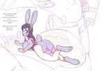 adapted_costume anthro big_breasts breasts butt carrot clothing dialogue exposed_breasts exposed_butt feet female food forced fur handpaw looking_back nude open_mouth paws pink_eyes plant purple_body purple_fur soles solo text tight_clothing transformation vegetable bendzz blizzard_entertainment overwatch d.va_(overwatch) lagomorph leporid mammal rabbit 2019 english_text hi_res