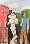 angy anthro barn bedroom_eyes blush bottomwear breasts clothing farm featureless_crotch female fence fencepost feral forest front_view group hair long_hair male male/female narrowed_eyes naturally_censored nipple_tuft nude plant seductive shirt shorts standing stealing t-shirt tail topwear tree trio tuft dylanaildon_no_2 eduardo_(dylanaildon_no_2) kana_rowanberry malon_collie avian bird canid canine canis chicken collie domestic_dog fox galliform gallus_(genus) herding_dog human mammal pastoral_dog phasianid sheepdog absurd_res hi_res traditional_media_(artwork)