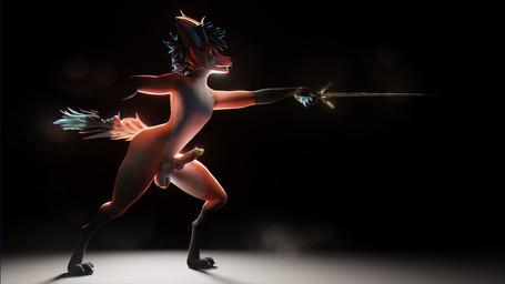 animal_genitalia animal_penis anthro antlers balls biped canine_genitalia canine_penis erection femboy genitals horn inside knot knotted_penis male melee_weapon nude penis pointing_sword side_view solo spotlight spotlight_beam standing sword weapon wings sanythefox sany_van_fox lagomorph mammal wolpertinger 16:9 3d_(artwork) 4k absurd_res digital_media_(artwork) hi_res widescreen