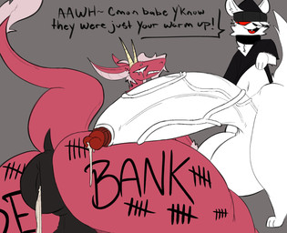 after_anal after_sex anthro anthro_on_anthro anus balls beanie big_anus big_balls big_butt big_penis bodily_fluids body_writing butt clothed clothing clothing_lift collar crying cum cum_drip cum_in_ass cum_inside dialogue dripping duo genital_fluids genitals hat headgear headwear horn huge_balls huge_butt huge_penis hyper hyper_balls hyper_genitalia hyper_penis imminent_sex looking_at_another male male/male navel partially_clothed penis perineum puffy_anus raised_tail red_sclera shirt shirt_lift speech_bubble tail talking_to_another tally_marks tears teasing text thick_thighs topwear western_tally_marks wide_hips writing_on_butt stankbank mythology f-slur_(stankbank) dragon mythological_creature mythological_scalie scalie english_text hi_res