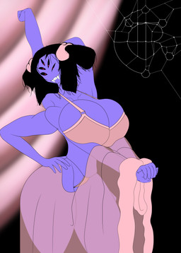 big_breasts bra breasts clothing female smile solo thick_thighs underwear signum-factorem undertale undertale_(series) muffet arachnid arthropod humanoid spider absurd_res digital_media_(artwork) hi_res