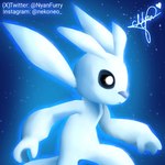 :< ambiguous_gender anthro black_sclera blue_background blue_nose glowing glowing_body glowing_ears glowing_tail simple_background solo tail twitter_handle white_body white_ears white_eyes white_tail nyanfurry microsoft moon_studios ori_(series) xbox_game_studios ori_(ori) guardian_spirit 1:1 2023 colored digital_media_(artwork) shaded signature