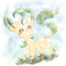 ambiguous_gender blush blush_lines brown_eyes feral fur grass paws plant solo tail yellow_body yellow_fur remedy0308 nintendo pokemon eeveelution generation_4_pokemon leafeon pokemon_(species) 1:1 2024 hi_res signature