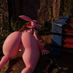 all_fours ancient anthro anus ass_up automatic_shotgun automatic_weapon awp big_butt big_ears box butt chest_harness container drop female forest fur genitals happy harness humanoid_genitalia humanoid_vulva jungle looking_at_viewer military military_clothing pink_body pink_fur plant ruins searching sniper solo sunset thick_thighs tree vulva wide_hips lauhren activision call_of_duty palworld playerunknown's_battlegrounds pocketpair lovander_(mayosplash) pal_(species) 1:1 3d_(artwork) digital_media_(artwork) hi_res