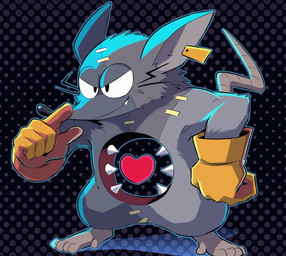 anthro chibi clothing ear_piercing ear_tag gloves handwear hole_(anatomy) male piercing solo stitch_(sewing) toony kai11k mad_rat_dead nippon_ichi_software mad_rat_(mad_rat_dead) mammal murid murine rat rodent