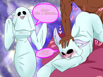 anthro bed breasts doggystyle duo female female_penetrated from_behind_position furniture ghost_costume holidays male male/female male_penetrating male_penetrating_female onomatopoeia penetration penile penile_penetration penis_in_vagina red_body sex sound_effects text vaginal vaginal_penetration kamino1 halloween chloeli_(kamino1) kamino bat mammal 4:3 hi_res