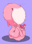 andromorph anthro anus big_clitoris big_tail bodily_fluids bottom_growth cheek_tuft clitoris cum cum_drip cum_in_pussy cum_inside dripping eyes_closed facial_tuft fluffy fluffy_tail fur genital_fluids genitals glitter hair hair_bun heart_symbol intersex nude pink_body pink_fur pink_hair pink_nose presenting presenting_anus presenting_pussy pussy simple_background smile solo tail tuft mistystar mammal rodent sciurid tree_squirrel hi_res shaded