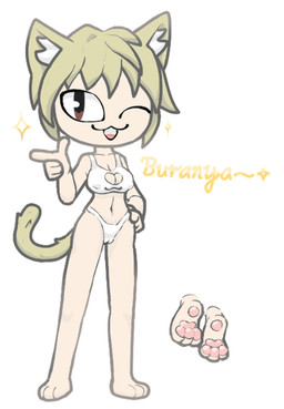 bangs barefoot bikini biped blonde_hair breasts brown_eyes camel_toe clothed clothing feet female fingerguns front_view hair looking_at_viewer medium_breasts navel nipple_outline one_eye_closed pawpads paws plantigrade pose short_hair solo sparkles standing swimwear tail text two-piece_swimsuit wink winking_at_viewer horiori tsukihime type-moon neco-arc felid human mammal digital_drawing_(artwork) digital_media_(artwork) english_text flat_colors full-length_portrait portrait