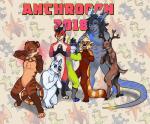 anthro brown_body brown_fur female fur green_body green_fur group male red_body red_fur standing white_body white_fur youtuber tokyozilla anthrocon evaatira kiwi_foxx majira_strawberry markthehusky ailurid canid canine deer fox mammal red_panda 2018 absurd_res hi_res