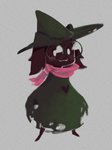 :3 anthro black_body black_clothing black_fur blush clothing eyewear fur glasses grey_background hat headgear headwear male scarf simple_background smile solo standing inkoart deltarune undertale_(series) ralsei bovid caprine goat mammal