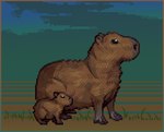 ambiguous_gender brown_body brown_fur daww duo feral fur quadruped size_difference young young_ambiguous young_feral rappenem cc-by-nc creative_commons capybara caviid mammal rodent 2022 digital_media_(artwork) pixel_(artwork) tagme