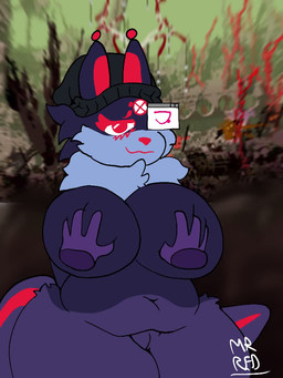 anthro beanie beanie_only big_breasts blinking blush breast_fondling breast_play breasts clothing curvy_figure duo featureless_breasts female fondling genitals hand_on_breast hat hat_only headgear headgear_only headwear headwear_only huge_breasts looking_at_viewer mostly_nude neck_tuft slightly_chubby tail tail_motion tailwag thick_thighs tuft voluptuous voluptuous_female vulva mister_redintong rain_world videocult scavenger_(rain_world) slugcat 3:4 animated no_sound short_playtime video