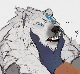 anthro black_lips black_nose blue_eyes claws duo ear_piercing ear_ring fur heart_symbol lips male piercing ring_piercing simple_background solo_focus white_body white_fur na1su league_of_legends riot_games tencent aurelion_sol_(lol) volibear bear mammal polar_bear ursine 2023 colored colored_sketch digital_drawing_(artwork) digital_media_(artwork) flat_colors hi_res sketch