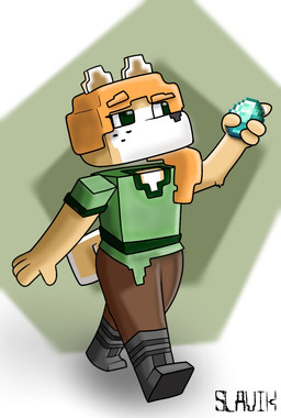 anthro curious diamond_(gem) female gem hair orange_hair solo surprised slavik. dogelore microsoft minecraft mojang xbox_game_studios alex_(minecraft) cheems canid canine canis domestic_dog mammal shiba_inu spitz hi_res