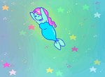 abstract_background chibi dot_eyes female female_humanoid fin glowing green_body green_skin hair jewelry necklace pink_hair solo split_form star swimming suippupupu humanoid marine merfolk 2019 animated colorful_theme flat_colors frame_by_frame pastel_theme short_playtime