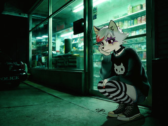 clothing converse_shoes footwear fur knee_highs knee_socks legwear male socks solo white_body white_fur kawasakiwind mikhail_(kawasakiwind) canid canine mammal hi_res