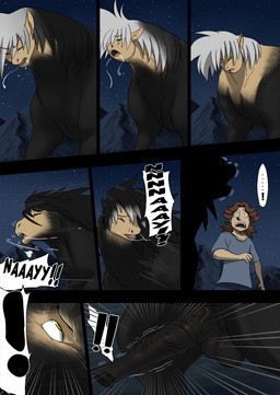 animal_genitalia animal_penis balls black_hair brown_hair dialogue duo equine_genitalia equine_penis erection exclamation_point feral genitals hair imminent_ejaculation male open_mouth penis speech_bubble text transformation white_hair gillpanda equid equine horse human mammal werecreature wereequine werehorse comic english_text hi_res
