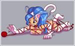 4_toes 5_fingers blue_border blue_eyes blue_hair border bound breasts claws feet female fingers hair one_eye_closed pink_claws reaching solo toe_claws toes yarn caramel-kitteh capcom darkstalkers felicia_(darkstalkers) animal_humanoid cat_humanoid felid felid_humanoid feline feline_humanoid humanoid mammal mammal_humanoid 2019